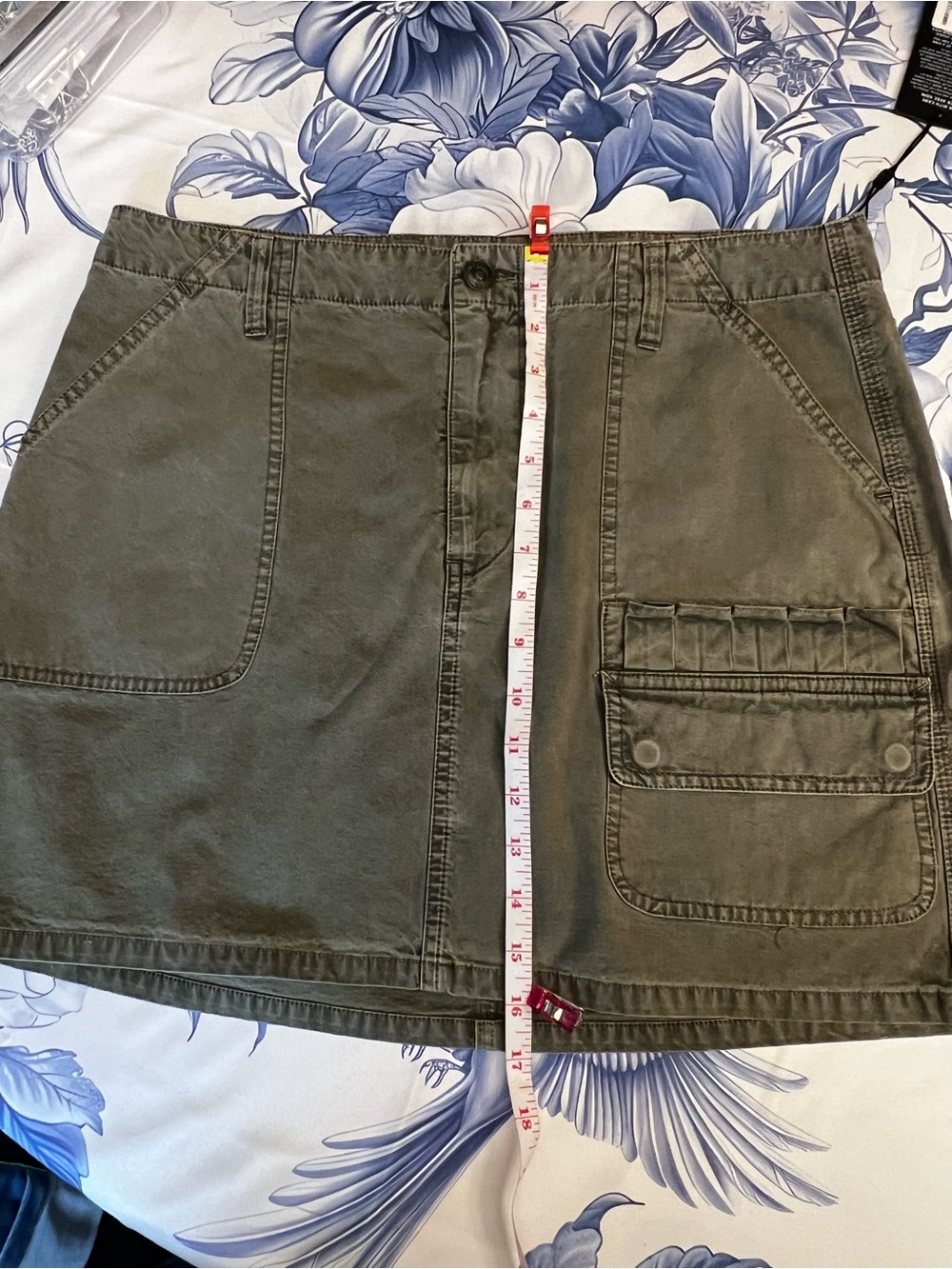 HUDSON Olive Green Canvas Skirt with Branded Metal Button - Picture 13 of 14